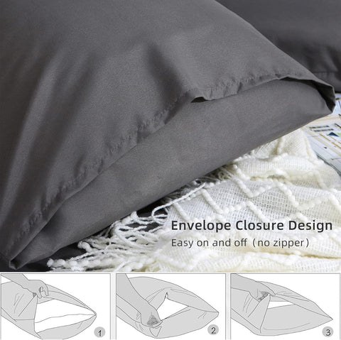 LINENOVA 2 Pack Standard Size Pillow Cases, 1200TC Brushed Microfiber Super Soft Pillowcases with Envelope Closure, Wrinkle, Fade and Stain Resistant Pillow Covers, 48x74cm - Dark Grey