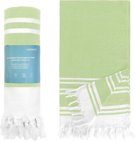 LINENOVA 100% Cotton Turkish Beach Towel 180×100cm, Oversized Absorbent Towels, Sand-Free, Quick Dry & Lightweight Pool Towel for Swimming, Travel, Holiday – Lime