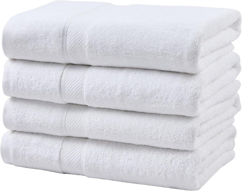 LINENOVA 4 Pack Bath Towels Set 68x132cm, 100% Combed Cotton Premium Towels for Bathroom, 550GSM Softness Quick Dry and Absorbent Adult Towels for Daily Use, White