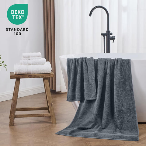 LINENOVA 2-Piece Bath Sheets Towels - 90x180cm, 100% Combed Cotton Large Jumbo Bath Towels for Bathroom, 650GSM Oversized Bath Sheet Super-Soft & Absorbent Towels for Hotel & Spa, Charcoal