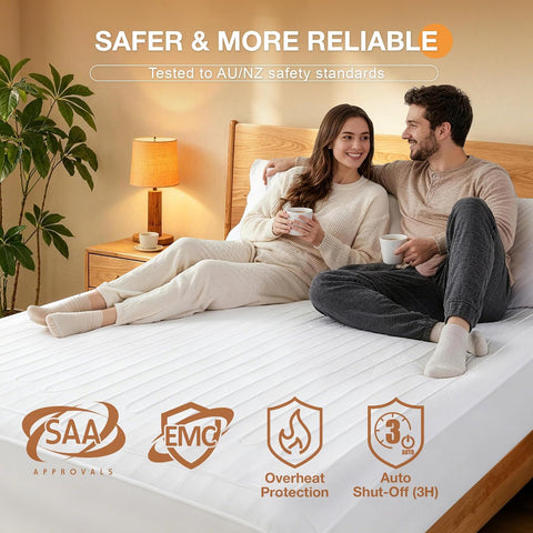 LINENCART King Single Electric Blanket Fully Fitted Heated Underblanket, 3 Heat Settings, 3 Hour Auto Shut Off, Overheat Protection, Energy Efficient Machine Washable Heated Mattress Blanket (King Single, White)