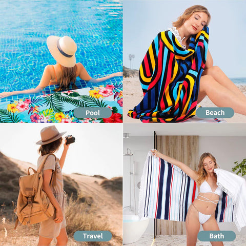 LINENOVA 100% Cotton Beach Towel -86x163cm Sand Free Beach Blanket Soft and Absorbent Towels for Swimming, Sports, Beach, Gym, Travel ((Nautical Stripe