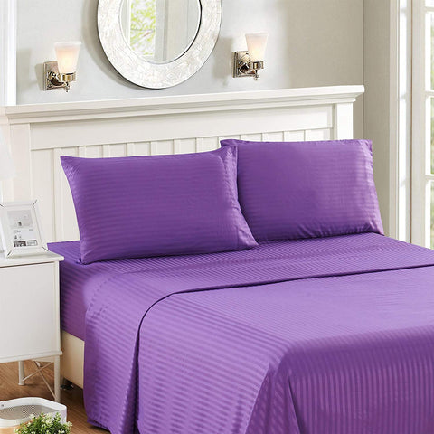 4 Pcs Sheet Set 100% Egyptian Cotton Stripe Pattern 300 TC 11-15 Inch Deep Pocket Size (Full XL Color Burgundy)