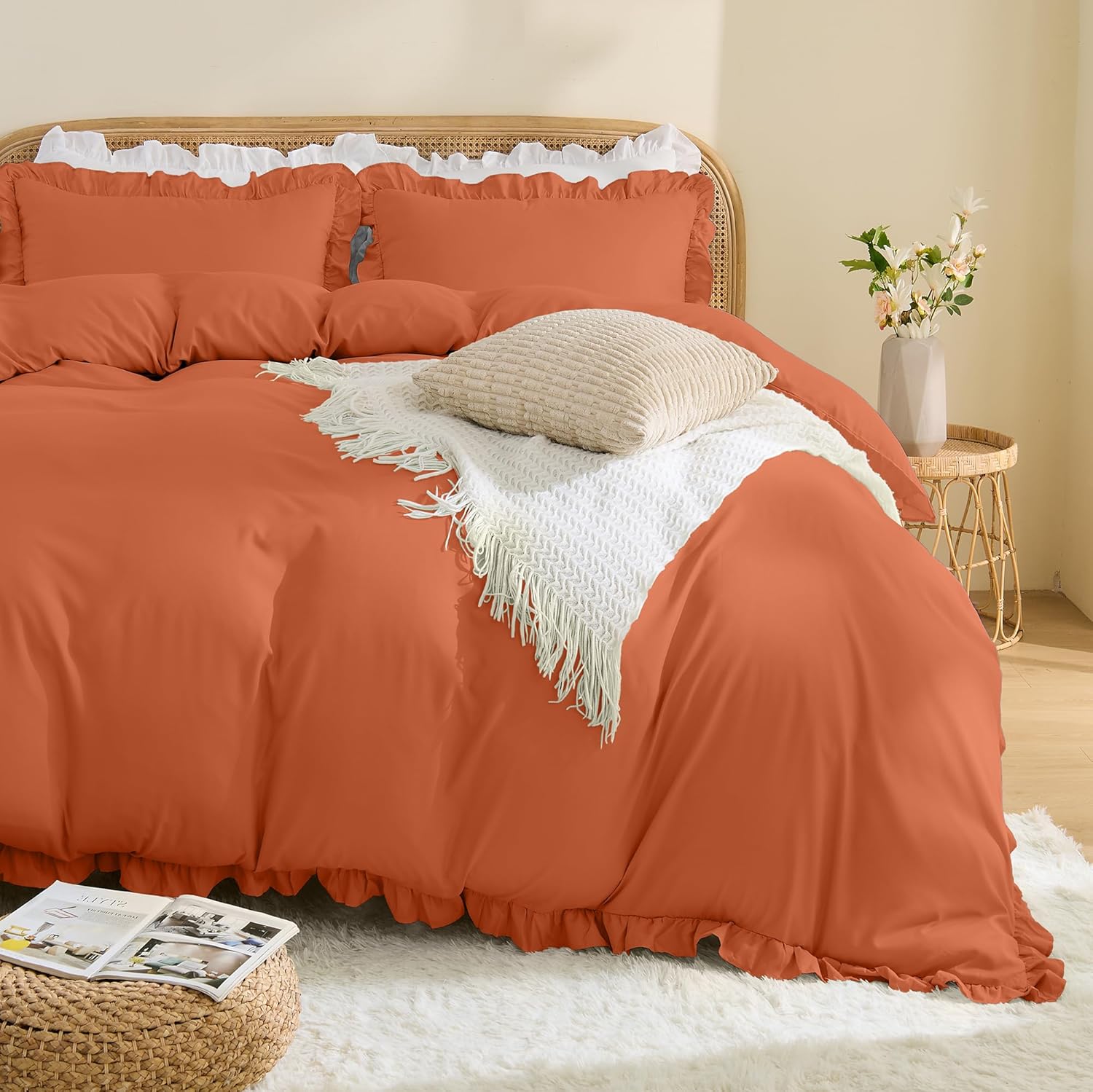 LINENCART Ruffle Quilt Cover Set Queen – Ultra Soft 2000TC Microfibre Duvet Doona Cover with Corner Ties & Button Closure – 3-Piece Bedding Set with 2 Pillowcases - Warm Sand