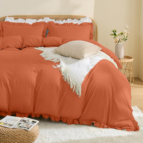 LINENCART Ruffle Quilt Cover Set Queen – Ultra Soft 2000TC Microfibre Duvet Doona Cover with Corner Ties & Button Closure – 3-Piece Bedding Set with 2 Pillowcases - Warm Sand