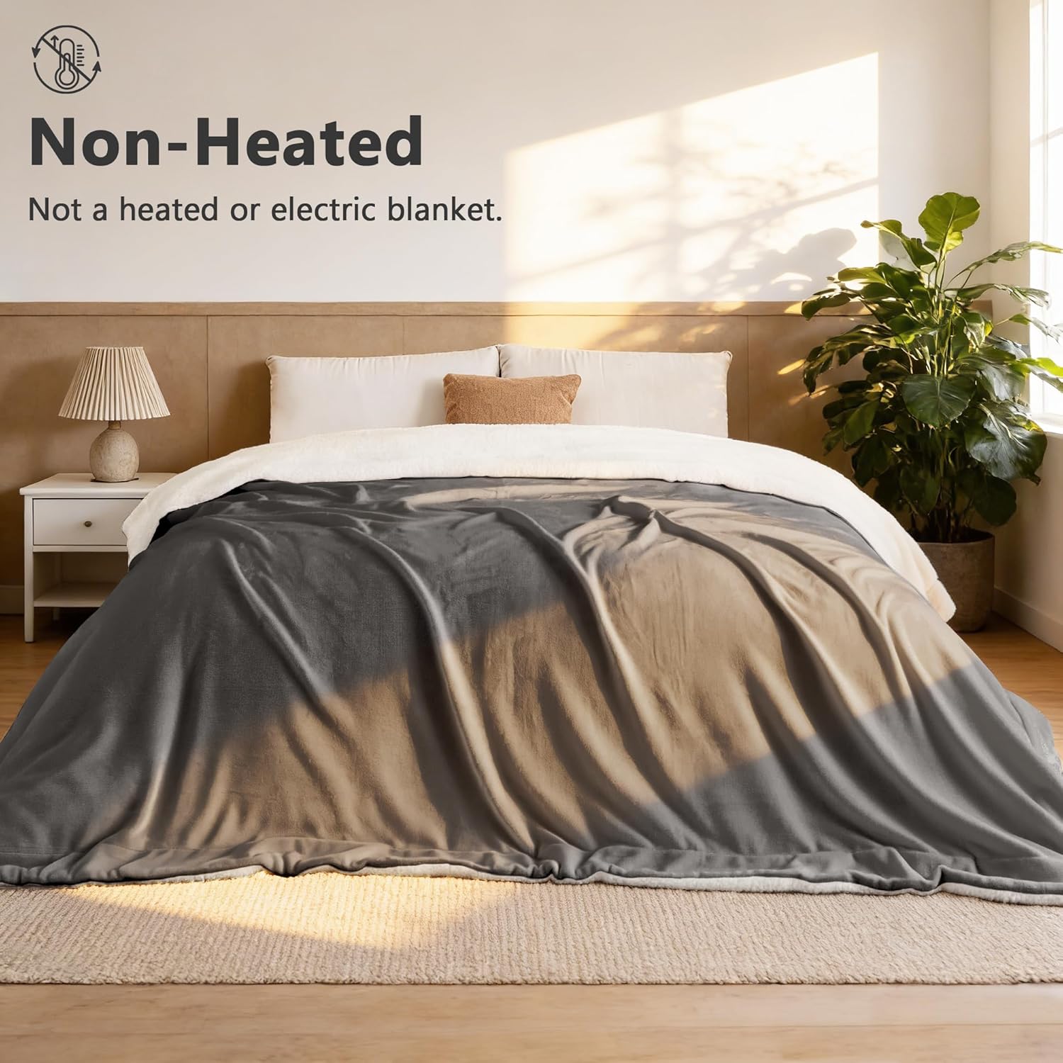 LINENOVA Sherpa Fleece Blanket Single 220x240cm, Thick & Warm Cozy Blanket for Winter, Soft Fuzzy Plush Throw for Sofa, Bed, Pets - Charcoal