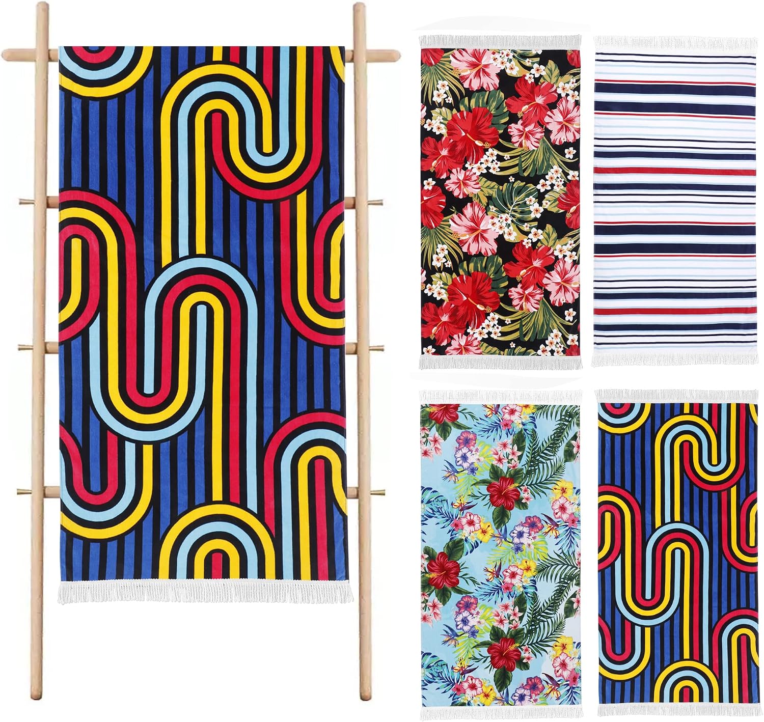 LINEKART 100% Cotton Beach Towel -86x163cm Sand Free Beach Blanket Soft and Absorbent Towels for Swimming, Sports, Beach, Gym, Travel ((Nautical Stripe
