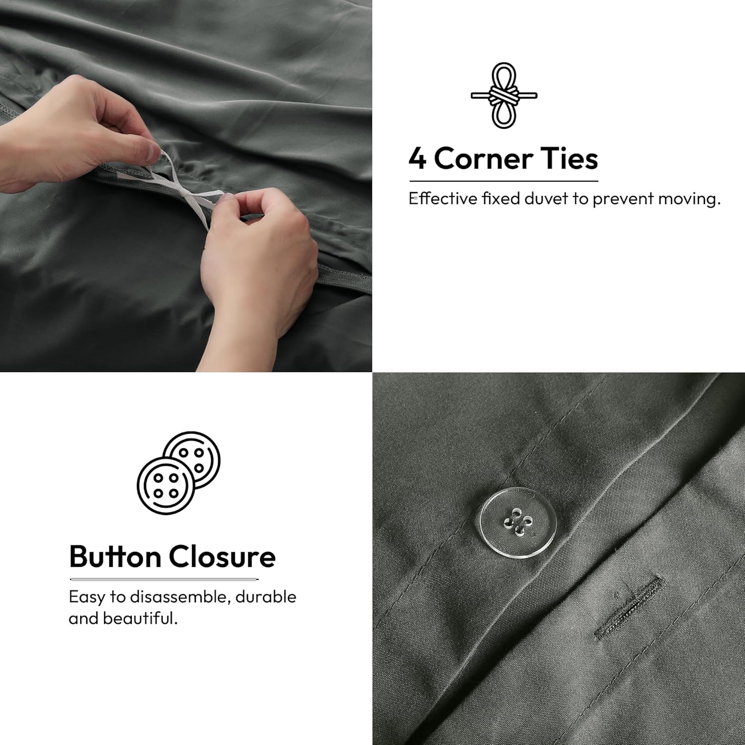 LINENOVA Vintage Stone Washed 100% Cotton Quilt Cover Set Queen Size, 3 Piece Doona Duvet Cover with Pillowcases, Naturally Soft & Breathable All Season Bedding - Charcoal