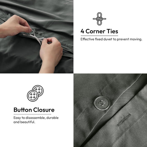 LINENOVA Vintage Stone Washed 100% Cotton Quilt Cover Set Queen Size, 3 Piece Doona Duvet Cover with Pillowcases, Naturally Soft & Breathable All Season Bedding - Charcoal