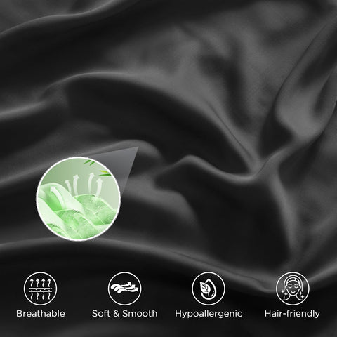 LINENOVA 100% Bamboo Pillowcase Queen Size Set of 2 - Breathable Cooling for Hot Sleepers and Night Sweats- Silky Soft Pillowcases with Envelope Closure - (Black 51x76cm)