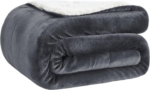 LINENOVA Sherpa Fleece Blanket Single 220x240cm, Thick & Warm Cozy Blanket for Winter, Soft Fuzzy Plush Throw for Sofa, Bed, Pets - Charcoal