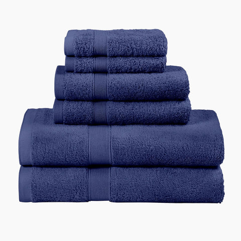 LINENOVA 6 Piece Towel Set with 2 Bath Towels,2 Hand Towels, and 2 Washcloths, 100% Combed Cotton Ultra Soft Highly Absorbent 550GSM Bath Towel Set for Bathroom, Gym, Yoga (Navy)