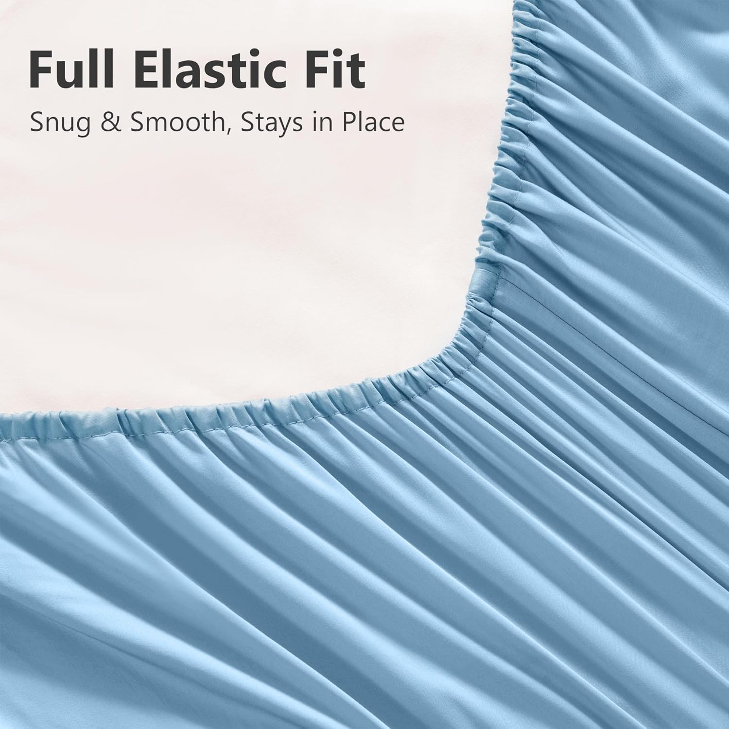 LINENOVA Bamboo Sheets Set Double Size,100% Cooling Bamboo Sheet Set for Hot Sleepers, Moisture Wicking Bed Sheets with 40cm Deep Pocket, Silky Soft Bedding Sheets (Double, Delicate Blue)