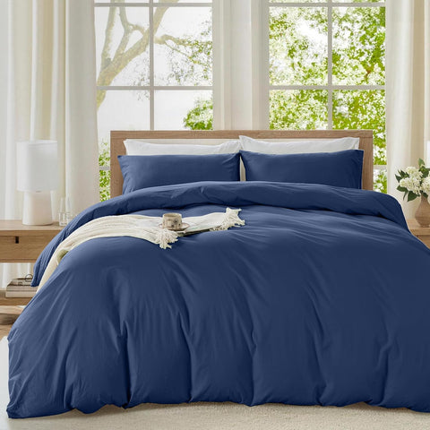 LINENCART Vintage Stone Washed 100% Cotton Quilt Cover Set Queen Size, 3 Piece Doona Duvet Cover with Pillowcases, Naturally Soft & Breathable All Season Bedding - Charcoal