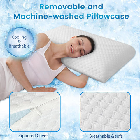 LINENOVA Cooling Gel Memory Foam Pillow -Neck Support Pillow-Cooling & Ventilated- Washable Cover and Breathable Bed Pillow for All Seasons- Standard Size(White, 1 Pack)
