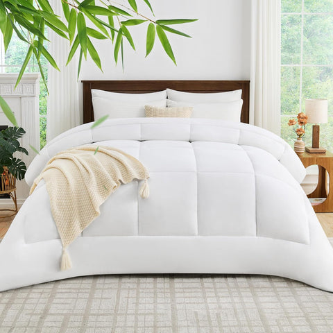 LINENOVA Bamboo Quilt Queen Size - 300GSM Soft & Breathable All Season Doona, Hypoallergenic & Anti-Bacterial Duvet for Everyday Comfort, Machine Washable(210x210cm)