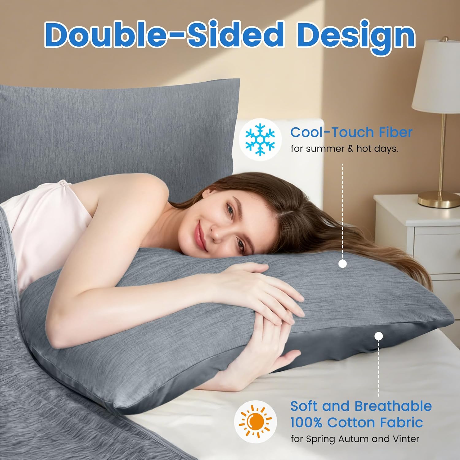 LINENOVA 2 Pack Cooling Pillowcases 51x76cm,Japanese Arc-Chill Tech Cooling Fiber Absorbs Heat Keep Cool,Double Sided Design Pillow Cases for Hot Sleeper All Seasons Queen Size - Grey