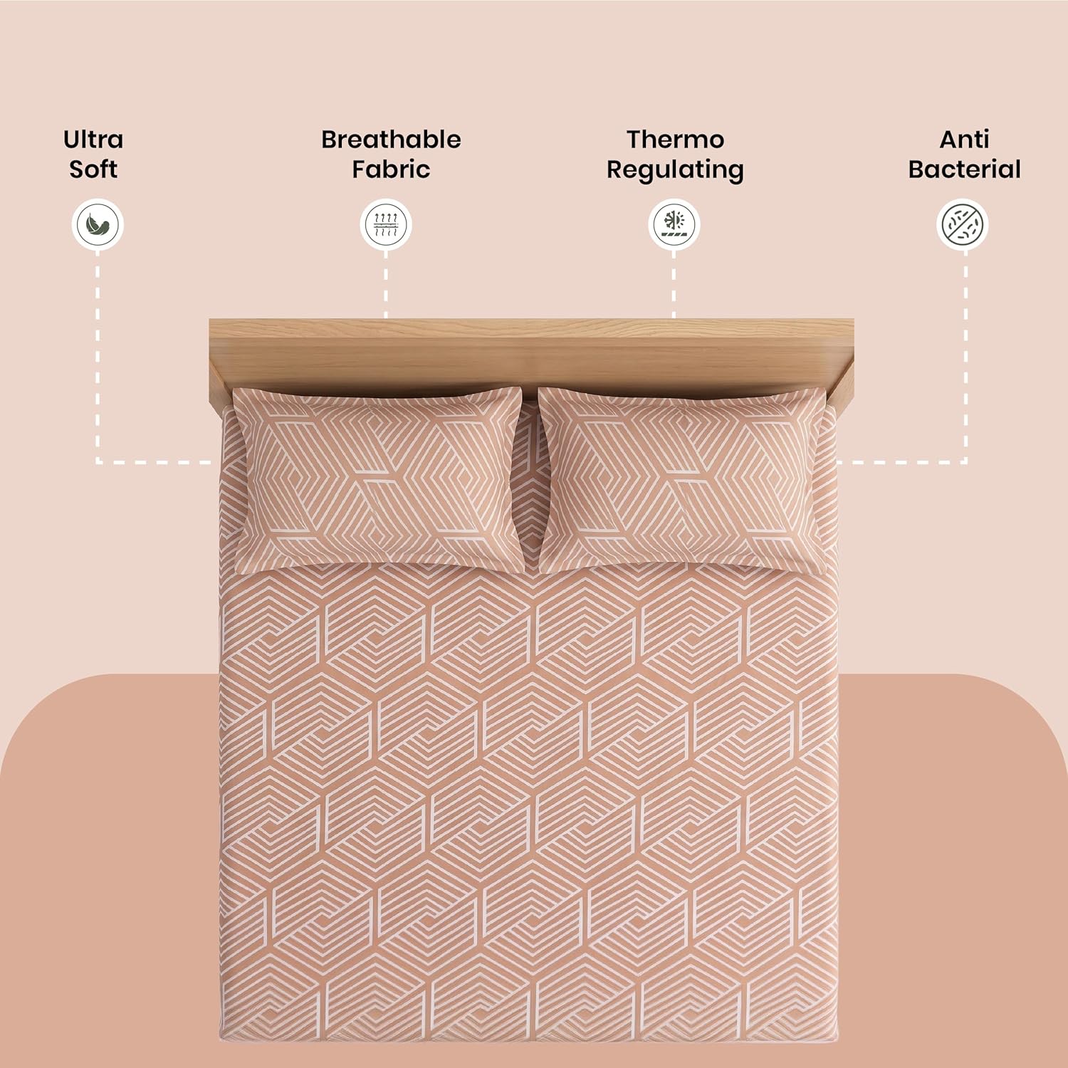 LINENCART Bamboo King Size Bedsheet with 2 Pillow Covers | 100x106 in | 300 TC Floral Printed Bedsheet for Double Bed King Size | Ultra Soft & Anti-Microbial King Size Bed Sheet | Pack of 1, Aqua Blue