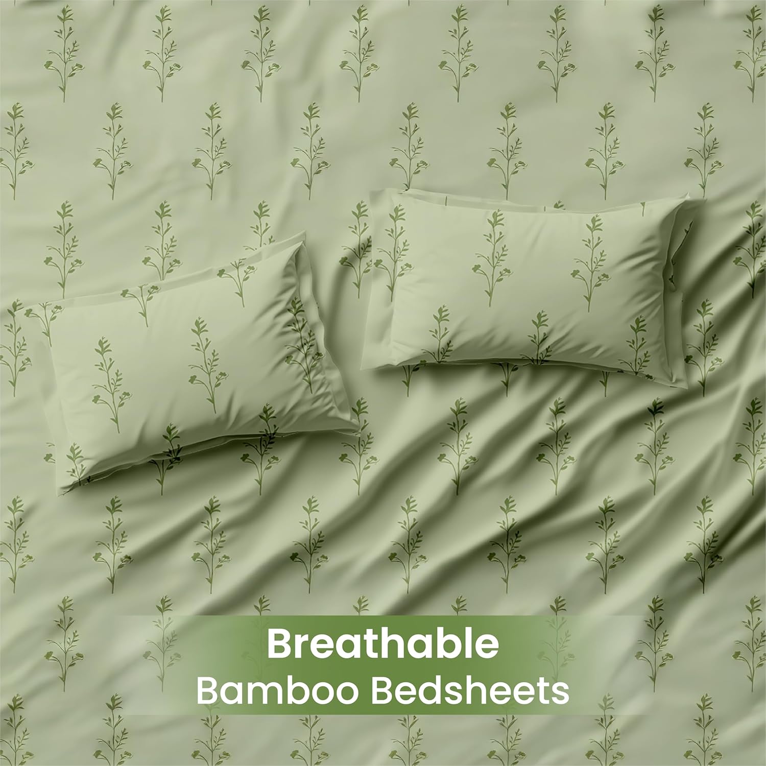 LINENCART Bamboo King Size Bedsheet with 2 Pillow Covers | 100x106 in | 300 TC Floral Printed Bedsheet for Double Bed King Size | Ultra Soft & Anti-Microbial King Size Bed Sheet | Pack of 1, Aqua Blue