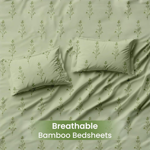 LINENCART Bamboo King Size Bedsheet with 2 Pillow Covers | 100x106 in | 300 TC Floral Printed Bedsheet for Double Bed King Size | Ultra Soft & Anti-Microbial King Size Bed Sheet | Pack of 1, Aqua Blue
