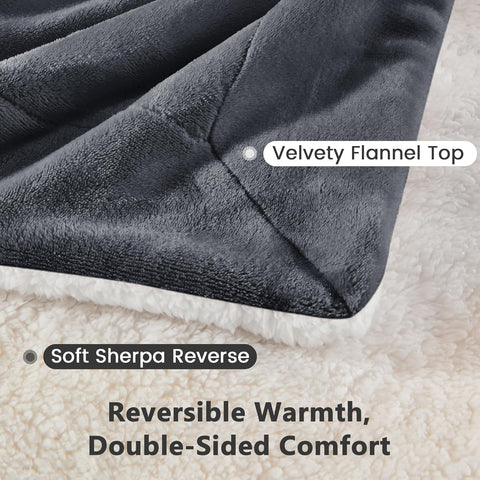 LINENOVA Sherpa Fleece Blanket Single 220x240cm, Thick & Warm Cozy Blanket for Winter, Soft Fuzzy Plush Throw for Sofa, Bed, Pets - Charcoal
