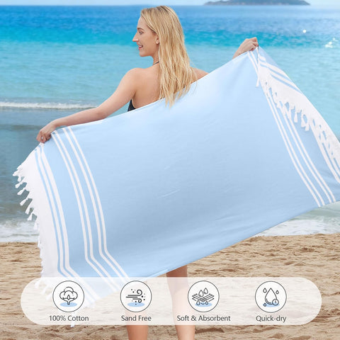 LINENKART 100% Cotton Turkish Beach Towel 180×100cm, Oversized Absorbent Towels, Sand-Free, Quick Dry & Lightweight Pool Towel for Swimming, Travel, Holiday – Lime