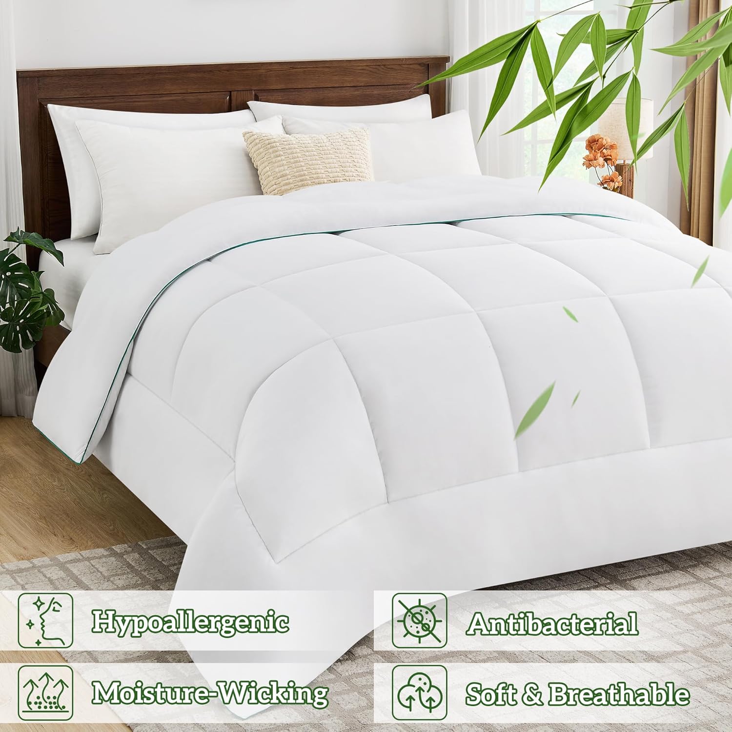 LINENOVA Bamboo Quilt Queen Size - 300GSM Soft & Breathable All Season Doona, Hypoallergenic & Anti-Bacterial Duvet for Everyday Comfort, Machine Washable(210x210cm)