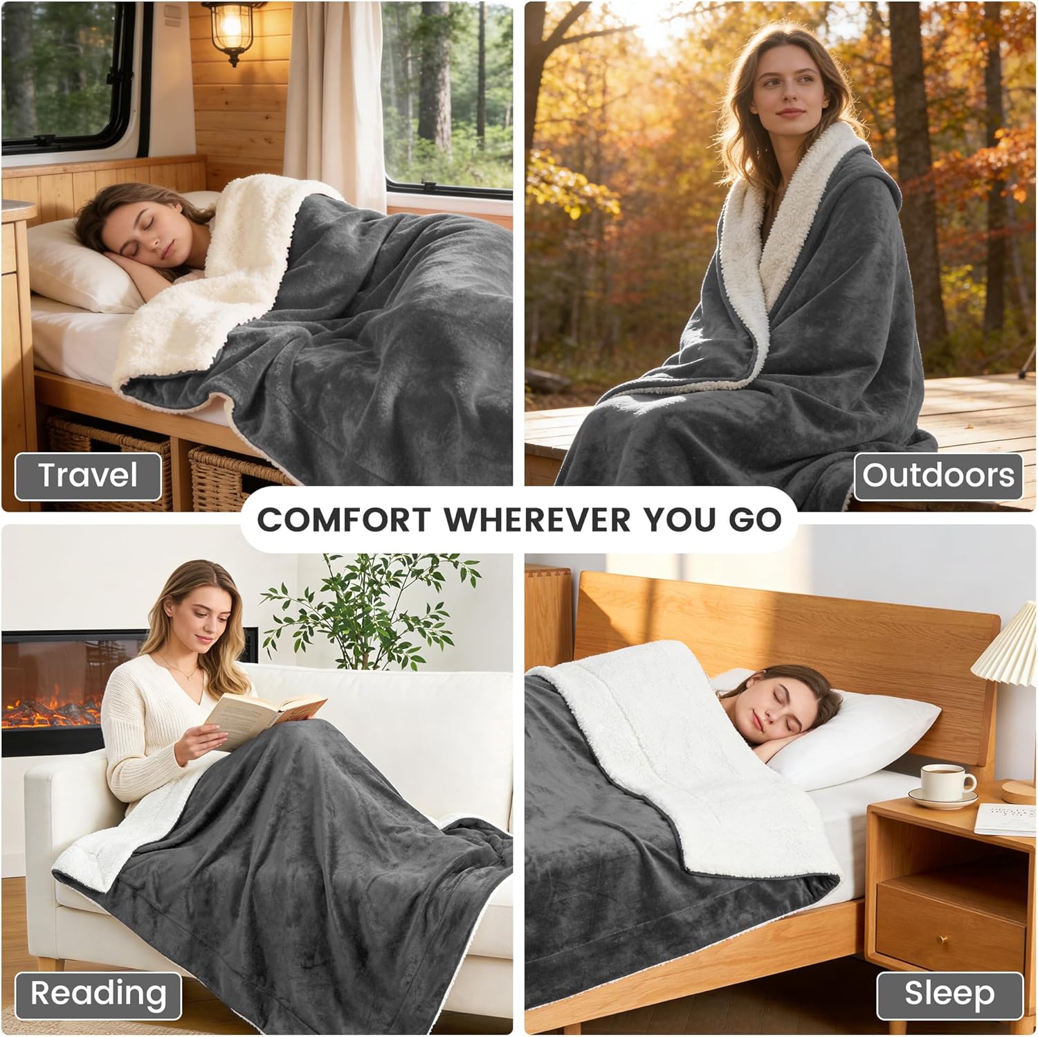 LINENOVA Sherpa Fleece Blanket Single 220x240cm, Thick & Warm Cozy Blanket for Winter, Soft Fuzzy Plush Throw for Sofa, Bed, Pets - Charcoal