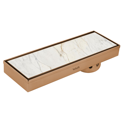 Trueliving Home Brown Marble Insert Shower Drain Channel (18 x 4 Inches) ROSE GOLD PVD Coated