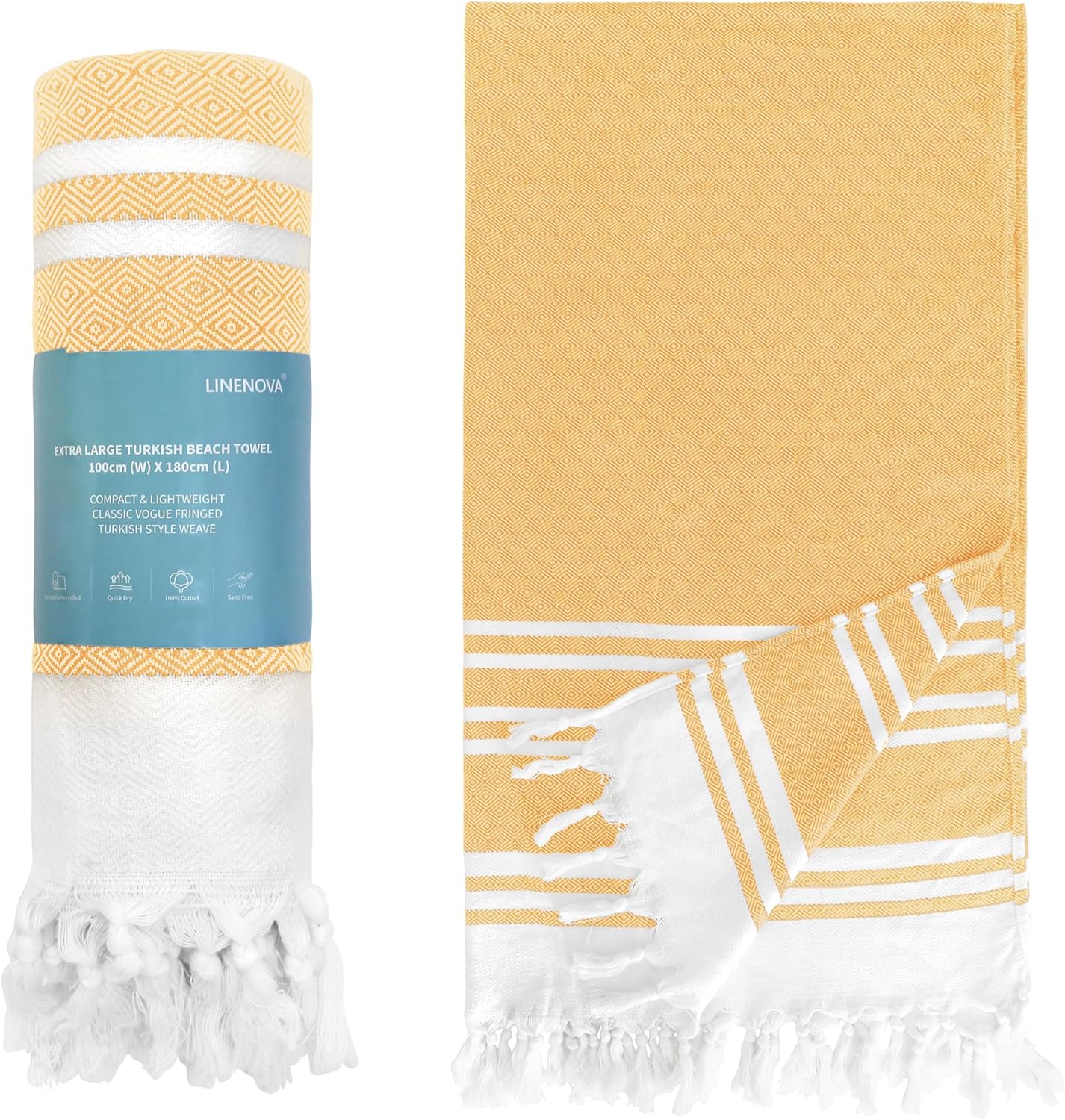 LINENKART 100% Cotton Turkish Beach Towel 180×100cm, Oversized Absorbent Towels, Sand-Free, Quick Dry & Lightweight Pool Towel for Swimming, Travel, Holiday – Lime