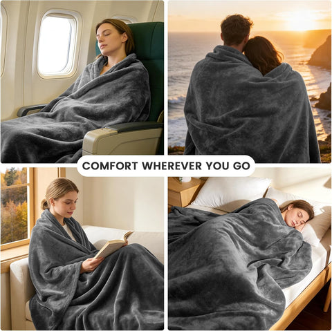 LINENOVA Fleece Throw Blanket 127x152cm Charcoal, Soft Flannel Microfiber Plush Blanket, Lightweight Cozy Couch Blanket for Sofa Bed Travel All Seasons