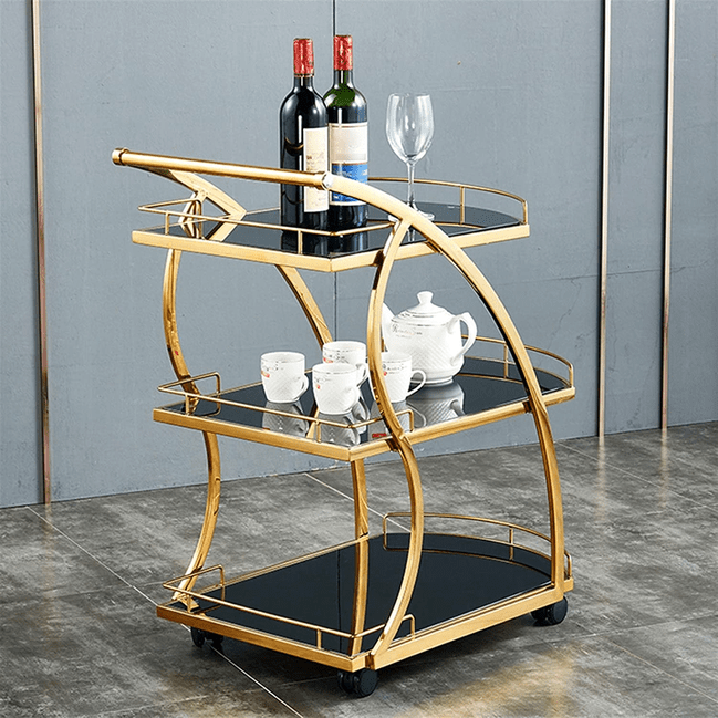 Trueliving Metal Golden Rectangular Bar Trolley 62.5D x 42.5W x 82.5H Centimeters