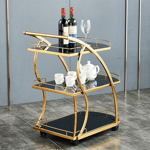Trueliving Metal Golden Rectangular Bar Trolley 62.5D x 42.5W x 82.5H Centimeters
