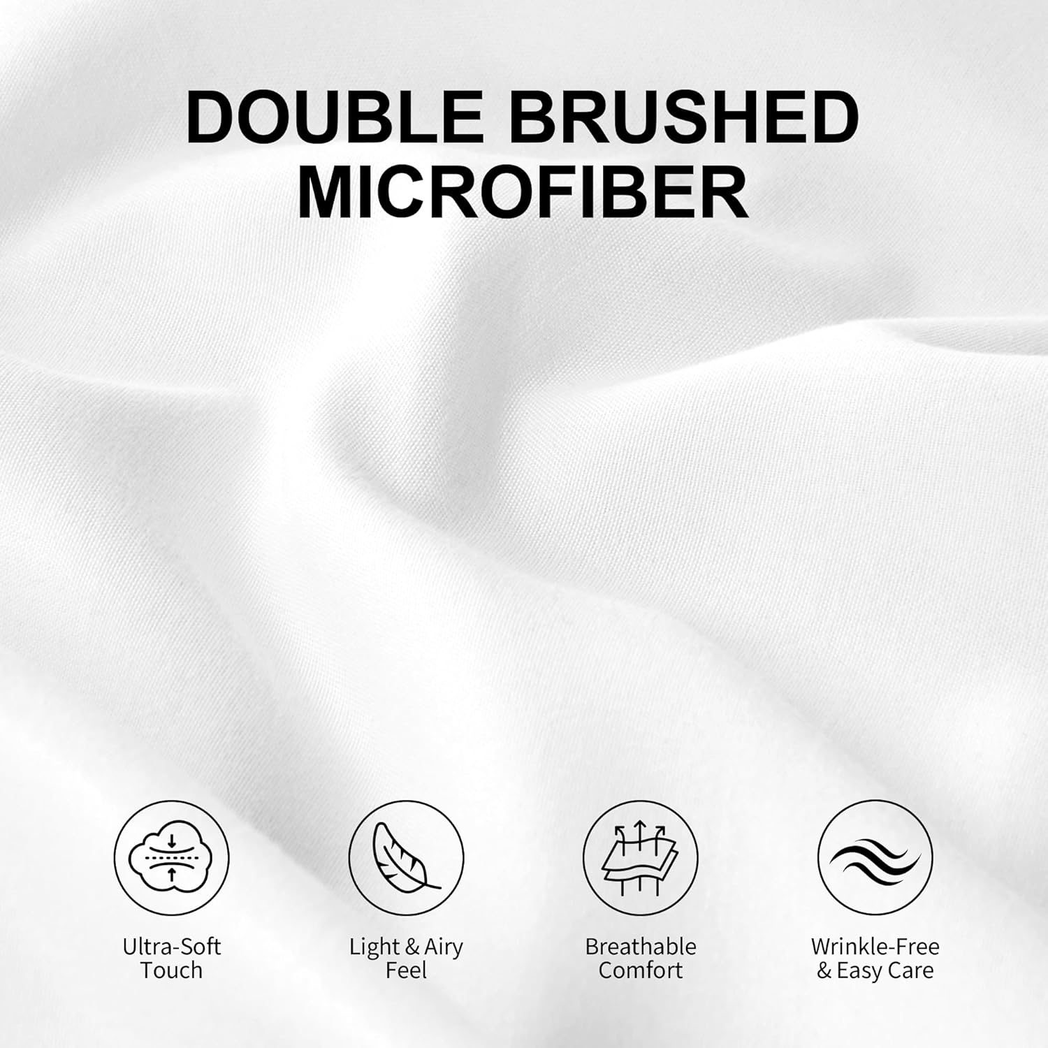 LINENOVA Hotel Quality Double Bed Sheet Set – 4 Piece 2000TC Ultra Soft Durable Brushed Microfibre – 40cm Deep Pocket Fitted Sheet, Flat Sheet & 2 Pillowcases – Wrinkle-Free & Easy Care – White