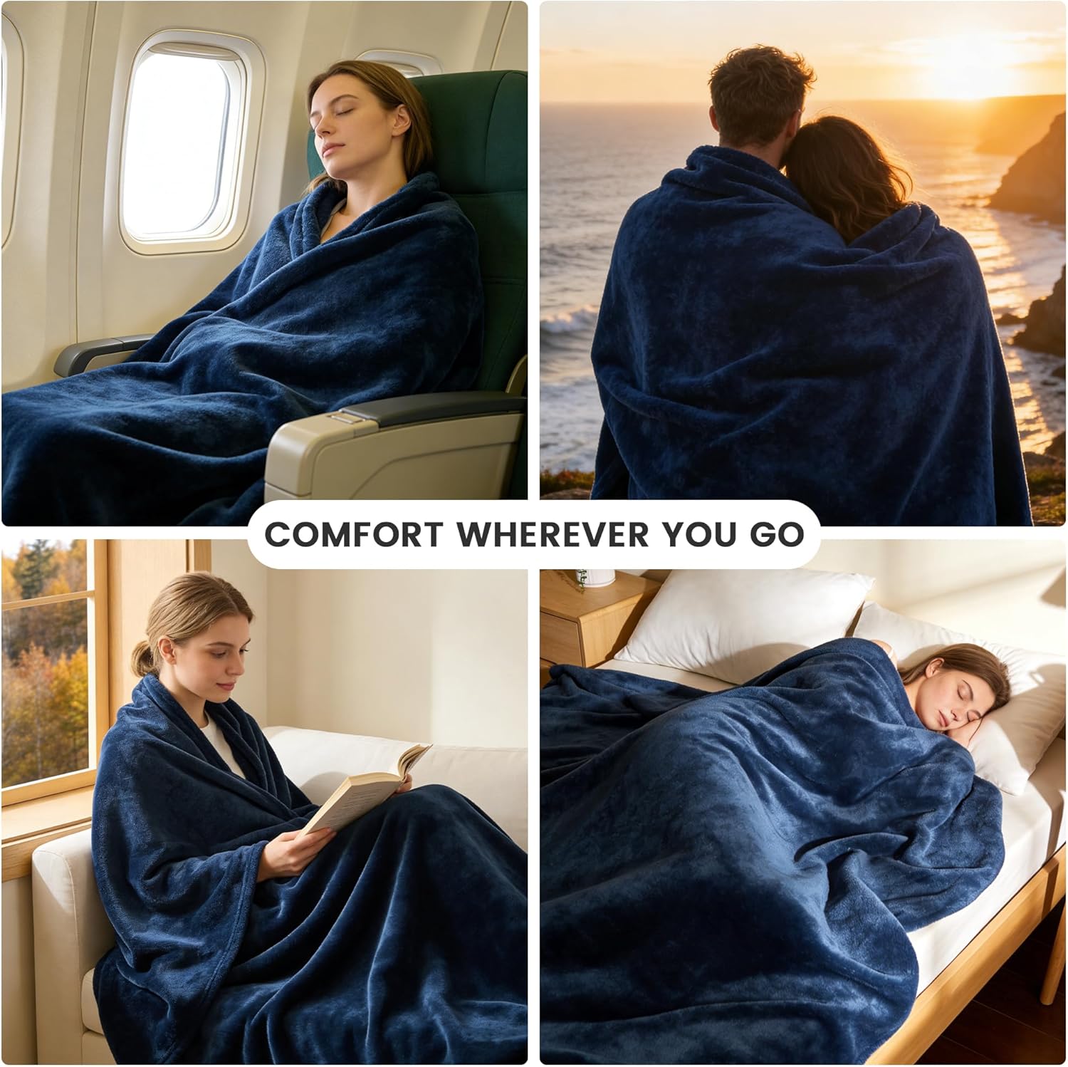 LINENOVA Fleece Blanket 152x203cm Navy, 300GSM Super Soft and Warm Flannel Throw for Bed, Sofa, Couch or Travel