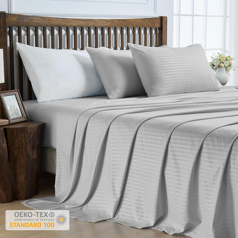 LINEKART Luxury Stripe Bed Sheet Set Queen – 4 Piece Hotel-Quality 2000TC Ultra-Soft Microfibre – 40cm Deep Fitted Sheet, Flat Sheet & Pillowcase – Black
