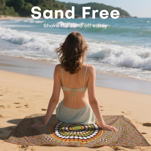 LINENKART Microfiber Beach Towel 160x80cm, Dual-Sided Quick Dry Pool Towel with Pouch, Absorbent, Sand Free & Lightweight Compact Beach Blanket for Swimming, Yoga, Camping - Round Pattern