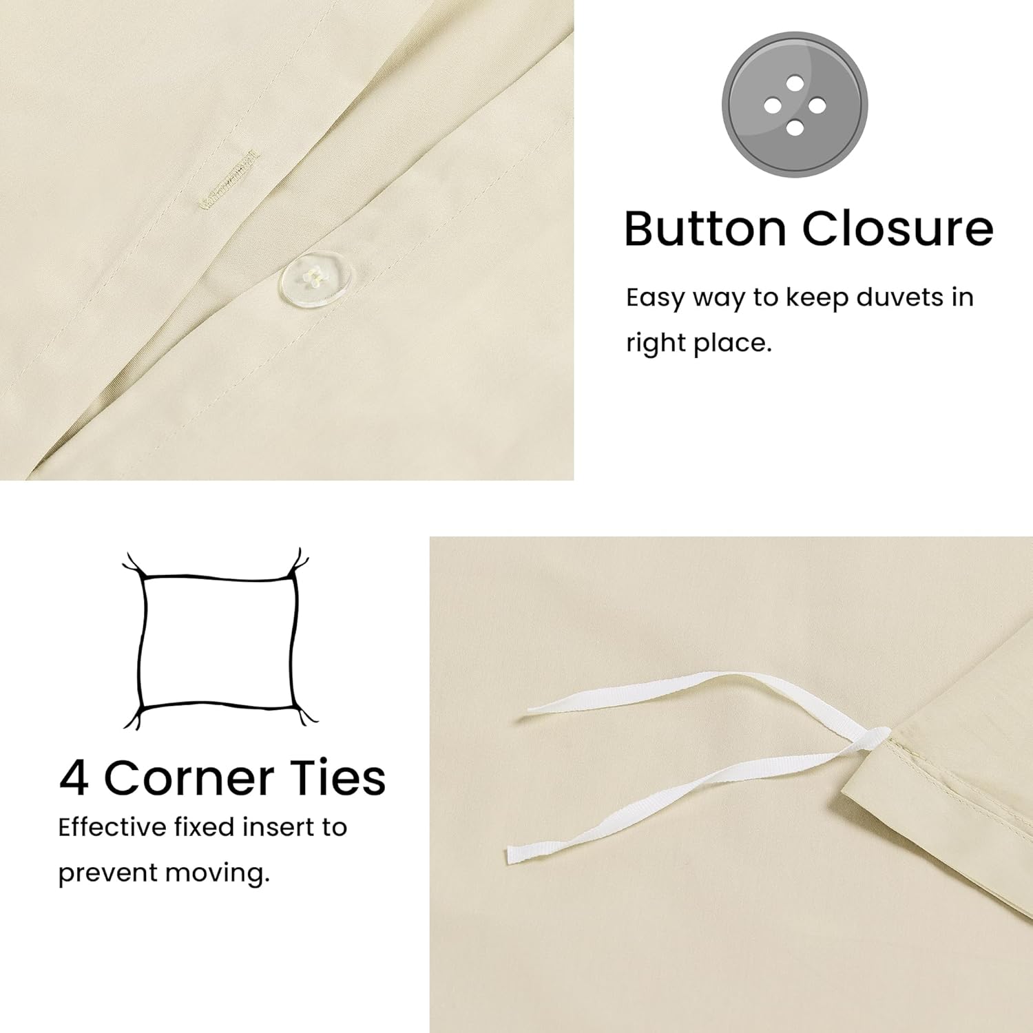 LINENOVA 100% Cotton Queen Quilt Cover Set Breathable Moisture Wicking All Season Hotel Inspired Duvet Cover with Pillowcase 3 Piece Cream