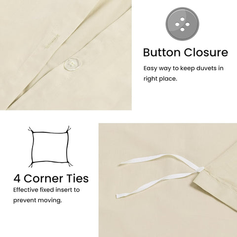 LINENOVA 100% Cotton Queen Quilt Cover Set Breathable Moisture Wicking All Season Hotel Inspired Duvet Cover with Pillowcase 3 Piece Cream