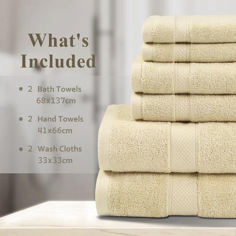 LINENOVA 100% Combed Cotton 650GSM Bath Towel Set of 6 - Includes 2 Bath Towels, 2 Hand Towels, 2 Face Washers, Super Soft Highly Absorbent Towels for Bathroom, Gym, Hotel - Linen