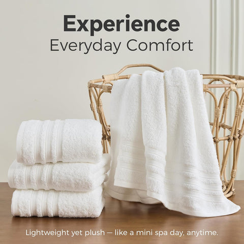 LINENOVA 100% Cotton Bath Towels 4 Pack - Premium 450GSM Soft & Lightweight Towel Set, Quick Dry & Absorbent Bathroom Towels, Ideal for Hotel, Spa and Gym Use (65x130cm, White)
