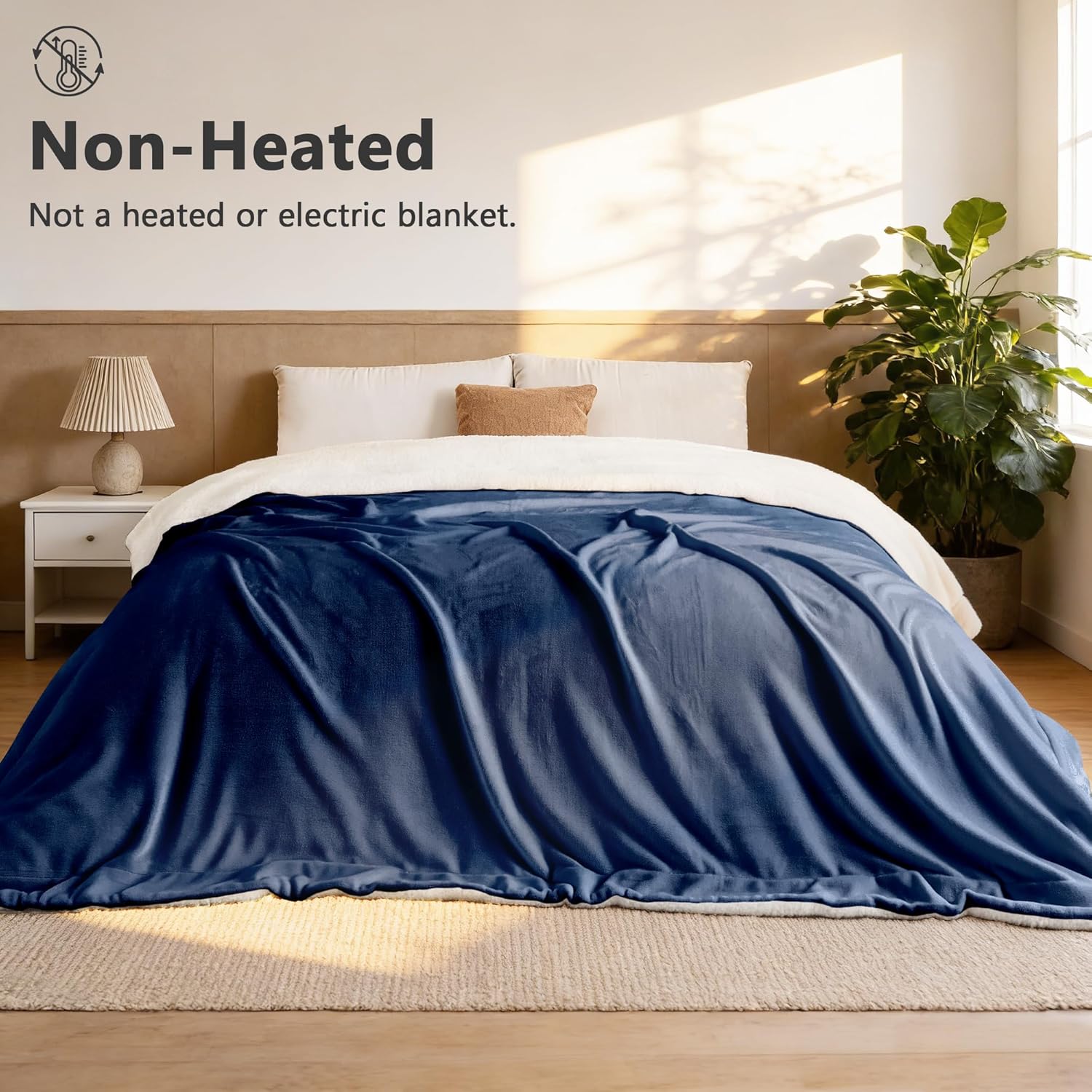 LINENOVA Sherpa Fleece Throw Blanket 127 x 152 cm, Thick & Warm Cozy Blanket for Winter, Soft Fuzzy Plush Throw for Sofa, Bed, Pets - Navy