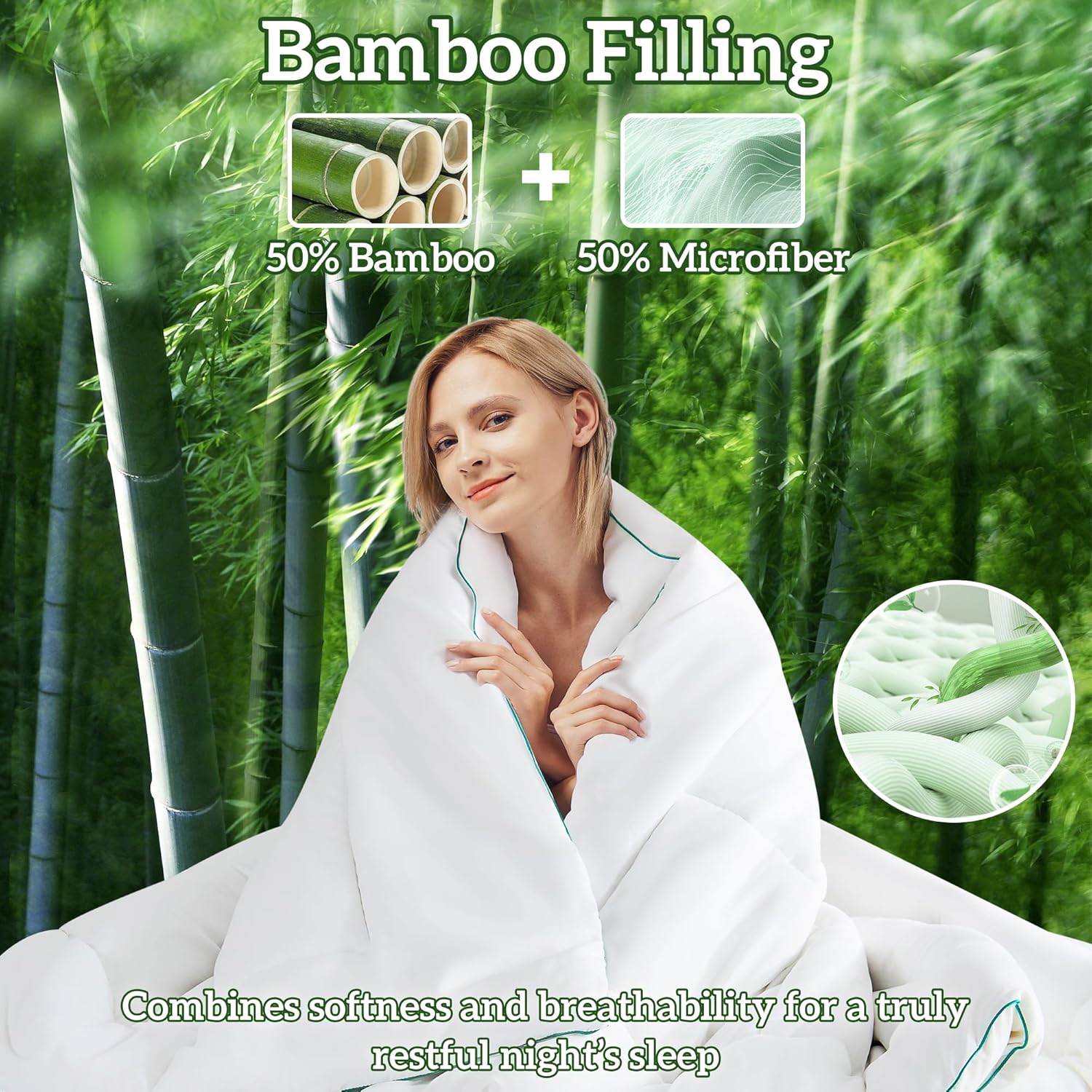 LINENOVA Bamboo Quilt Queen Size - 300GSM Soft & Breathable All Season Doona, Hypoallergenic & Anti-Bacterial Duvet for Everyday Comfort, Machine Washable(210x210cm)