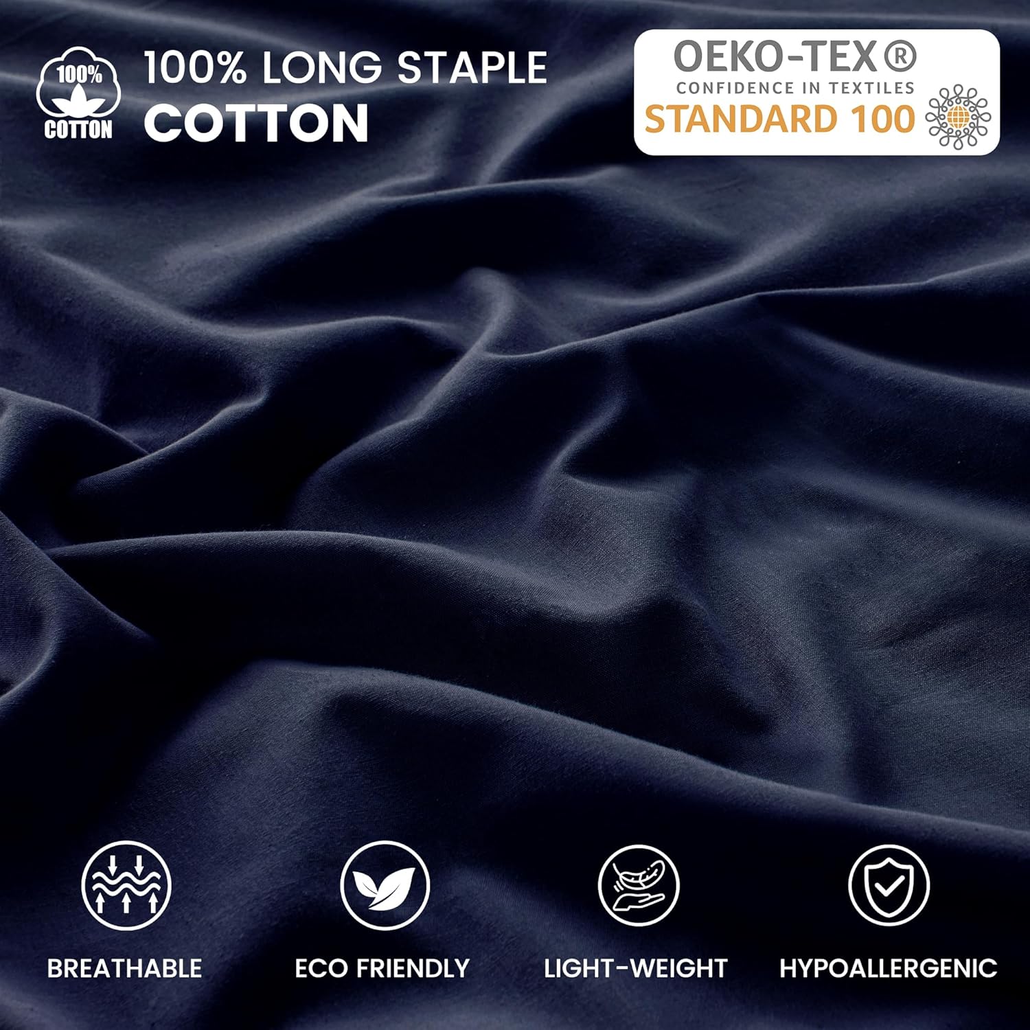 LINENCART 100% Luxury Cotton Standard Pillowcases(Set of 2),Super Soft and Breathable Envelope Closure Pillow Cases - 48x74cm -Black