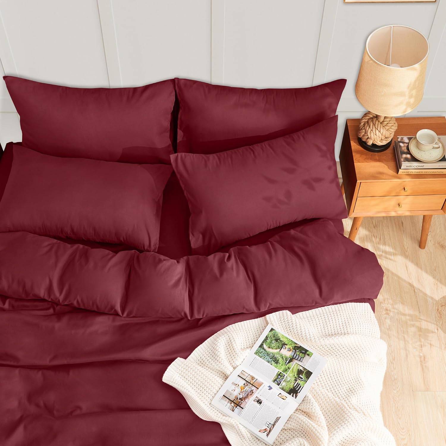 LINENOVA Quilt Cover Set Double Size - Brushed Microfiber 1200TC Super Soft Duvet Cover Set 3 Pieces with Button Closure, 1 Duvet Cover and 2 Pillowcases(Double Size, Burgundy)