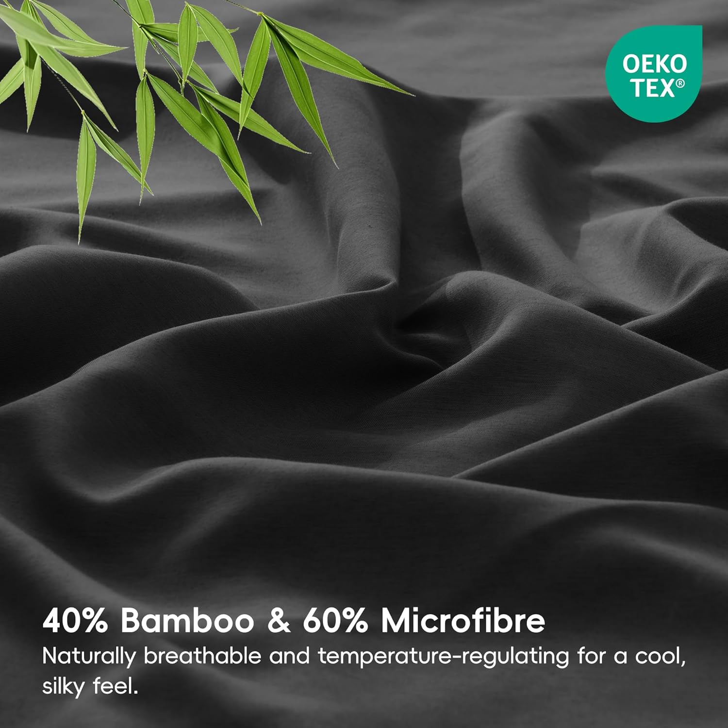 LINENOVA Bamboo Cooling Fitted Sheet Double (1 Piece)- 2000TC Ultra Soft & Breathable, Ideal for Hot Sleepers, 40cm Deep Pocket, All-Season Comfort - Black