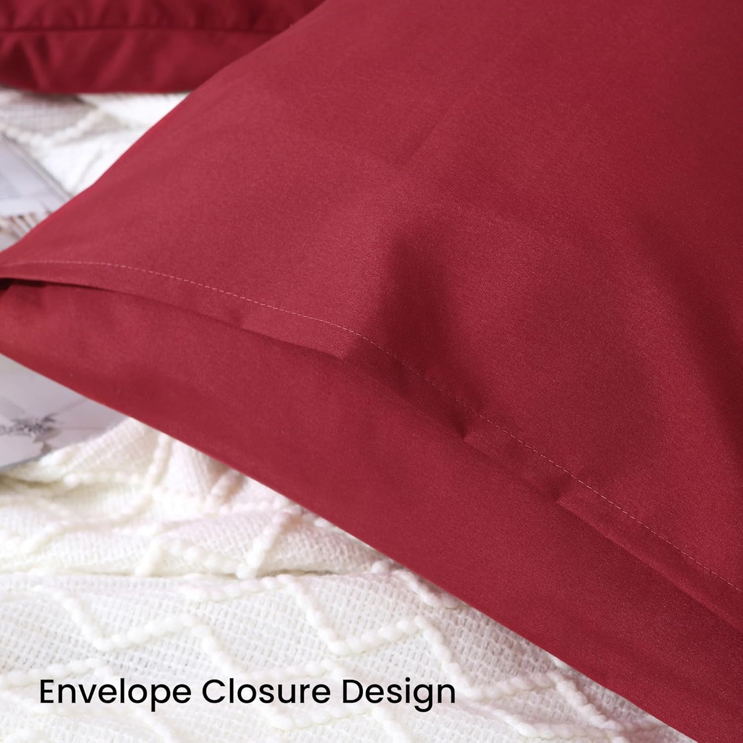 LINENOVA Quilt Cover Set Double Size - Brushed Microfiber 1200TC Super Soft Duvet Cover Set 3 Pieces with Button Closure, 1 Duvet Cover and 2 Pillowcases(Double Size, Burgundy)