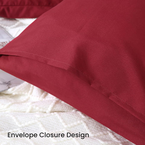 LINENOVA Quilt Cover Set Double Size - Brushed Microfiber 1200TC Super Soft Duvet Cover Set 3 Pieces with Button Closure, 1 Duvet Cover and 2 Pillowcases(Double Size, Burgundy)