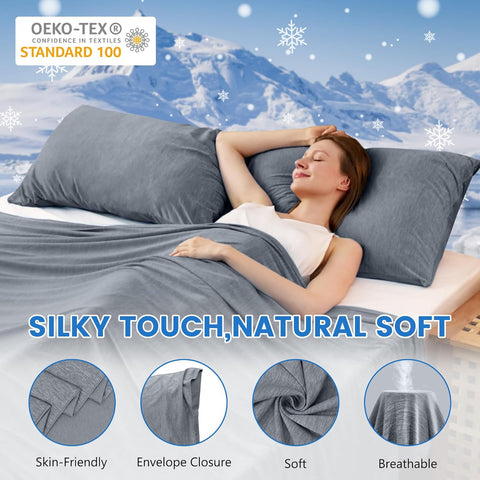 LINENOVA 2 Pack Cooling Pillowcases 51x76cm,Japanese Arc-Chill Tech Cooling Fiber Absorbs Heat Keep Cool,Double Sided Design Pillow Cases for Hot Sleeper All Seasons Queen Size - Grey