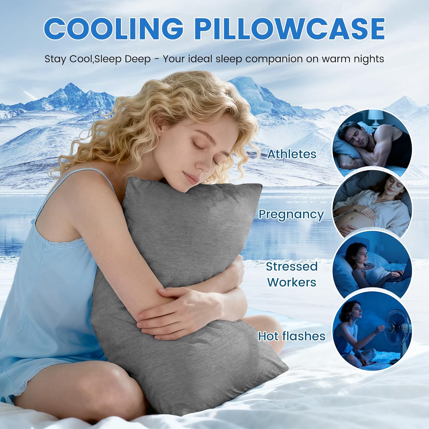 LINENOVA 2 Pack Cooling Pillowcases 51x76cm,Japanese Arc-Chill Tech Cooling Fiber Absorbs Heat Keep Cool,Double Sided Design Pillow Cases for Hot Sleeper All Seasons Queen Size - Grey